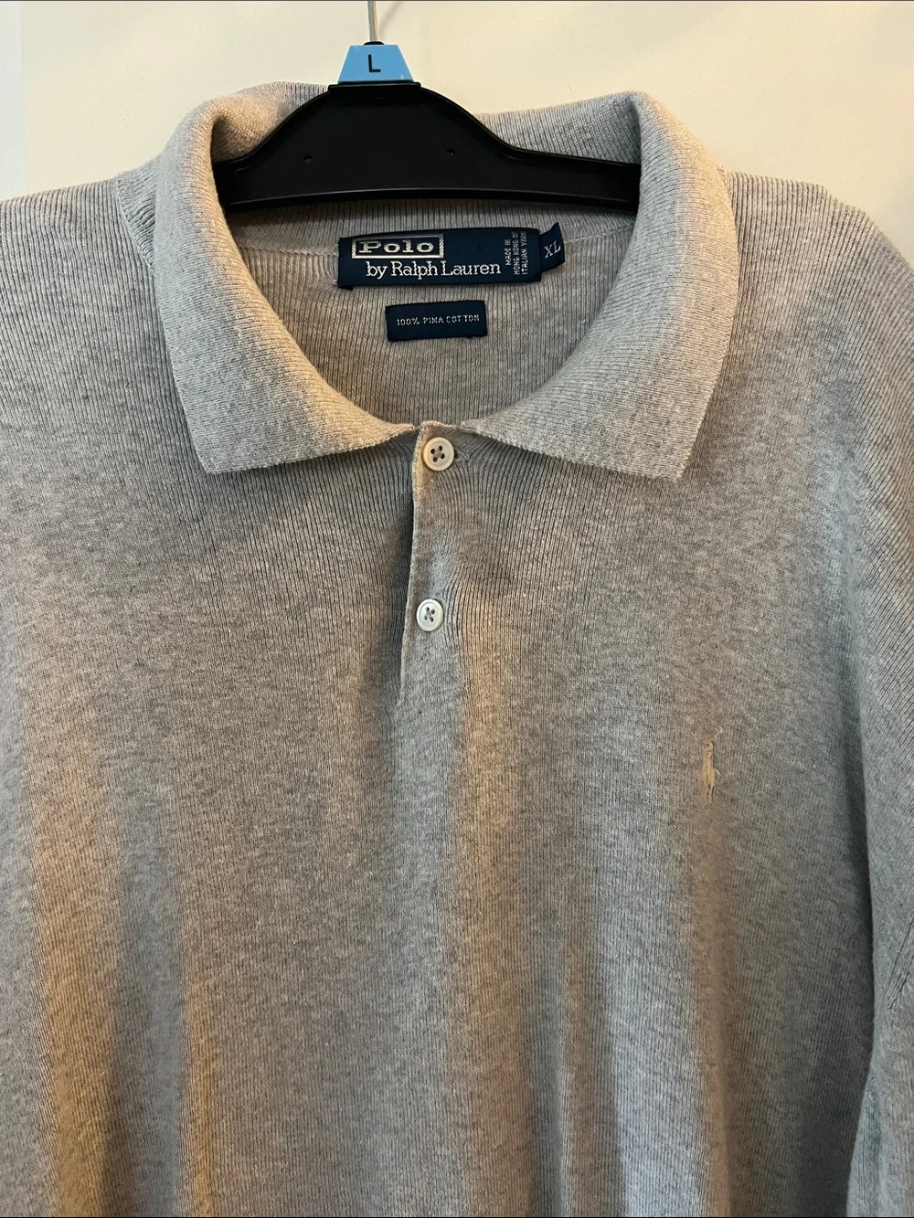 Vintage Polo by Ralph Lauren Light Heather Gray Knit Polo Shirt Sz XL